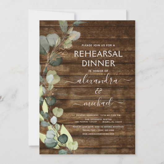 Repetitie diner Eucalyptus groen rustiek hout Kaart (Voorkant)