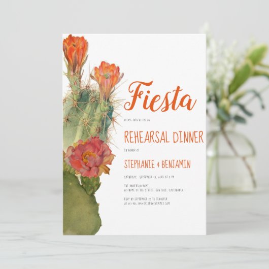 Repetitie Diner Fiesta Cactus Bloemen Waterverf Kaart (Staand voorkant)