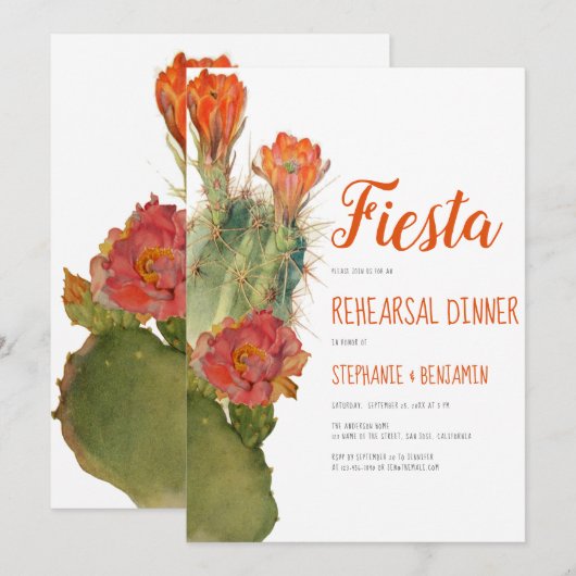 Repetitie Diner Fiesta Cactus Bloemen Waterverf Kaart (Voorkant / Achterkant)