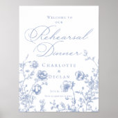 Repetitie Diner Frans toilet Blauwe Bloemen welkom Poster (Voorkant)