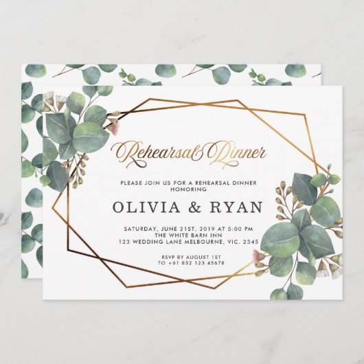 Repetitie diner geo eucalyptus uitnodiging (Voorkant / Achterkant)