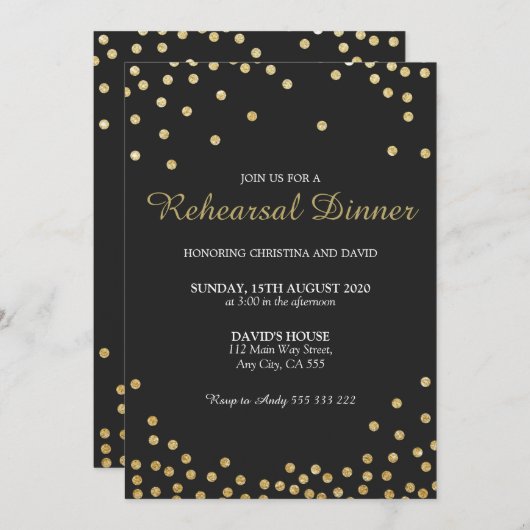 Repetitie Diner Gold Glitter Confetti Elegant Kaart (Voorkant / Achterkant)