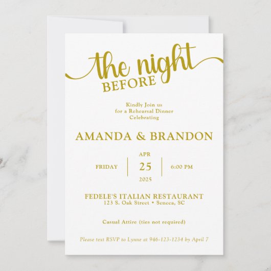 Repetitie Diner Gold Text Invitation Kaart (Voorkant)