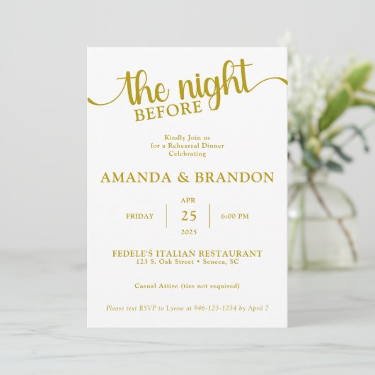 Repetitie Diner Gold Text Invitation Kaart (Staand voorkant)