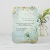 Repetitie Diner Goud Blad Peacock Veer Elegant Kaart (Staand voorkant)