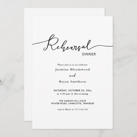 Repetitie Diner Handgeschreven Script Casual Kaart (Voorkant / Achterkant)