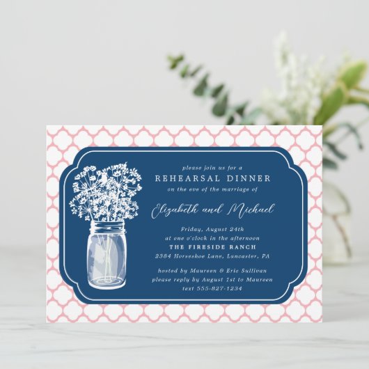 Repetitie Diner Honingraat Mason Jar Wildflowers Kaart (Staand voorkant)