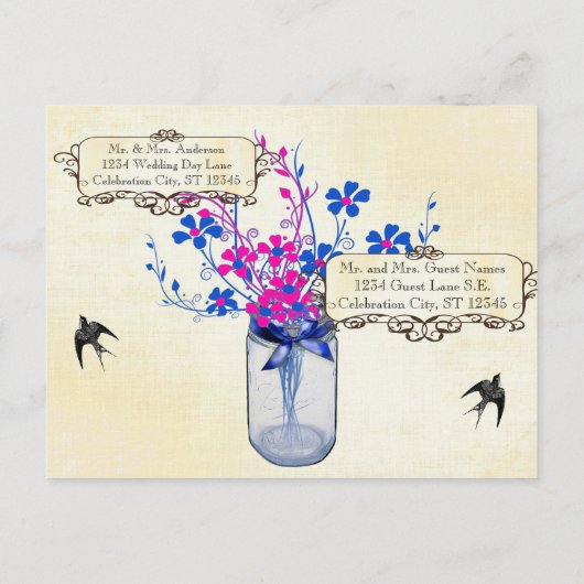 Repetitie Diner Mason Jar Lapis Blauw en Hot Pink Uitnodiging Briefkaart (Achterkant)