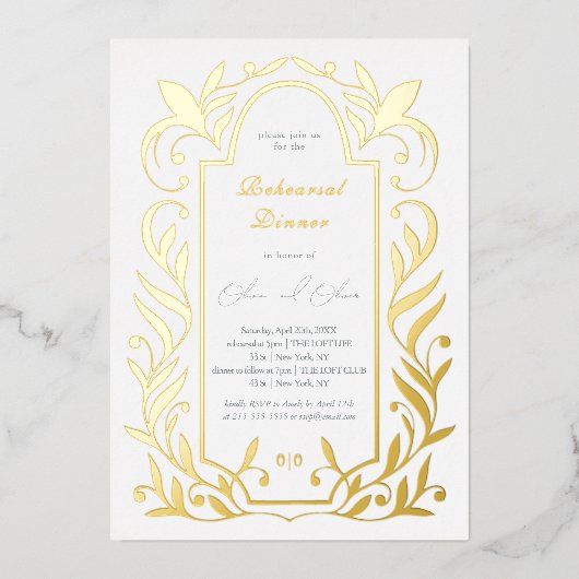 Repetitie diner met groene bladeren folie uitnodiging (Voorkant)