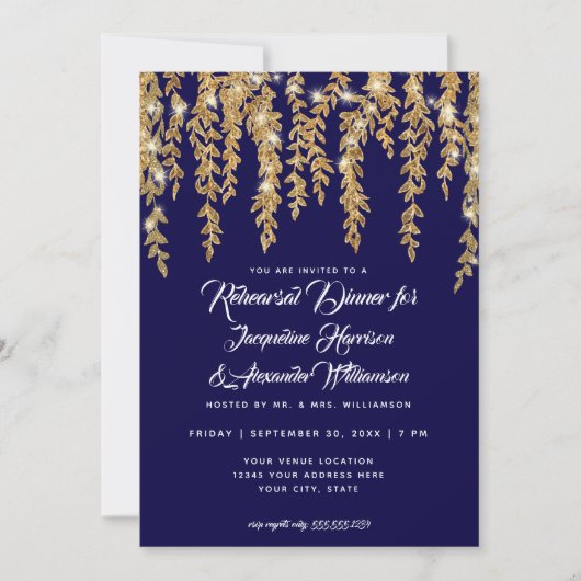 Repetitie Diner Moderne Twinkle Lights Blad Goud Kaart (Voorkant)