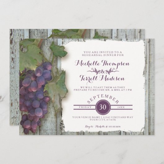 Repetitie Diner Party Rode Wijn Hout Thema Kaart (Voorkant / Achterkant)