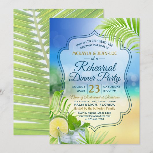 Repetitie Diner Party Strand Bruiloft Mojito Palm Kaart (Voorkant / Achterkant)