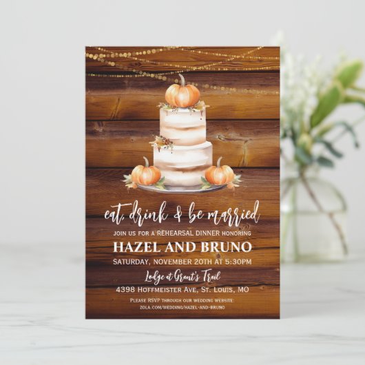repetitie diner pompoen bruiloft taart uitnodiging (Staand voorkant)