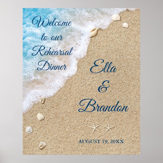 Repetitie diner poster met blauwe strandgolven (Voorkant)