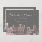 Repetitie Diner Roze Goud Pittsburgh Skyline Aankondigingskaart (Voorkant / Achterkant)