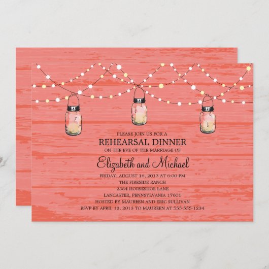Repetitie Diner Rustiek Hout Mason Jar en Lichten Kaart (Voorkant / Achterkant)