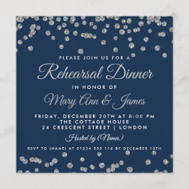 Repetitie Diner Silver Glitter Confetti Navy Blue Kaart