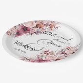 Repetitie diner stoffig roze boho bloem bruiloft papieren bordje (Gekanteld)