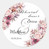 Repetitie diner stoffig roze boho bloem bruiloft ronde sticker (Voorkant)