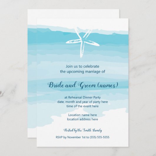 repetitie diner strand bruiloft uitnodiging (Voorkant / Achterkant)