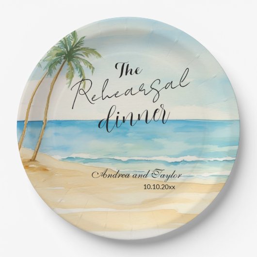 Repetitie Diner Strand en Palm Trees Wedding Papieren Bordje (Voorkant)