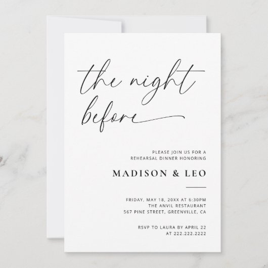 Repetitie diner uitnodiging de avond ervoor (Voorkant)