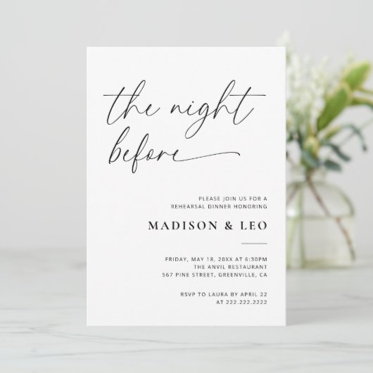 Repetitie diner uitnodiging de avond ervoor (Staand voorkant)