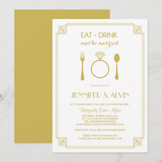 Repetitie Diner Uitnodiging / Eet Drink trouwen (Voorkant / Achterkant)