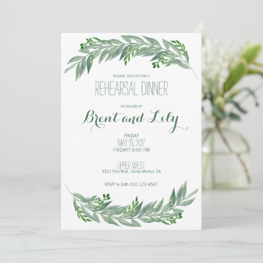 Repetitie Diner Uitnodiging - Greenery Foliage (Staand voorkant)