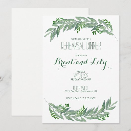 Repetitie Diner Uitnodiging - Greenery Foliage (Voorkant / Achterkant)