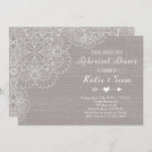 Repetitie Diner Uitnodiging Grijze Burlap & Lace (Voorkant / Achterkant)