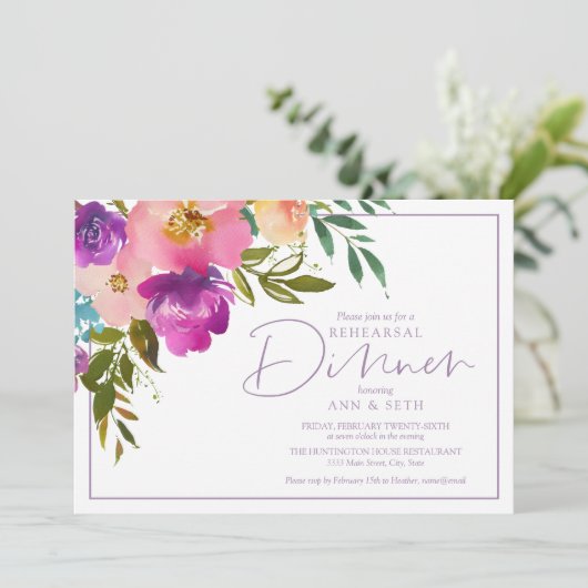 Repetitie Diner Verloving Bloemenuitnodiging Kaart (Staand voorkant)