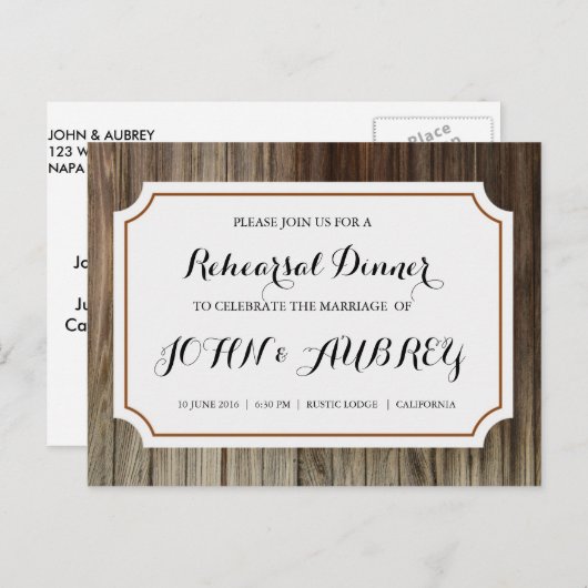 Repetitie Diner voor Rustiek Land Bruiloft Uitnodiging Briefkaart (Voorkant / Achterkant)