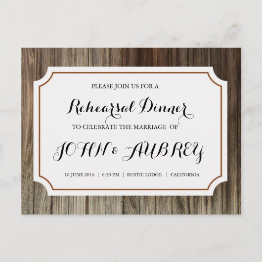 Repetitie Diner voor Rustiek Land Bruiloft Uitnodiging Briefkaart (Voorkant)