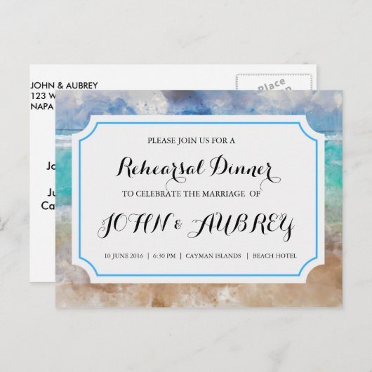 Repetitie diner voor strand of tropische bruiloft uitnodiging briefkaart (Voorkant / Achterkant)