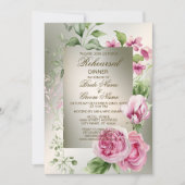 Repetitie Diner Waterverf Roze Bloemen Brons Kaart (Voorkant)