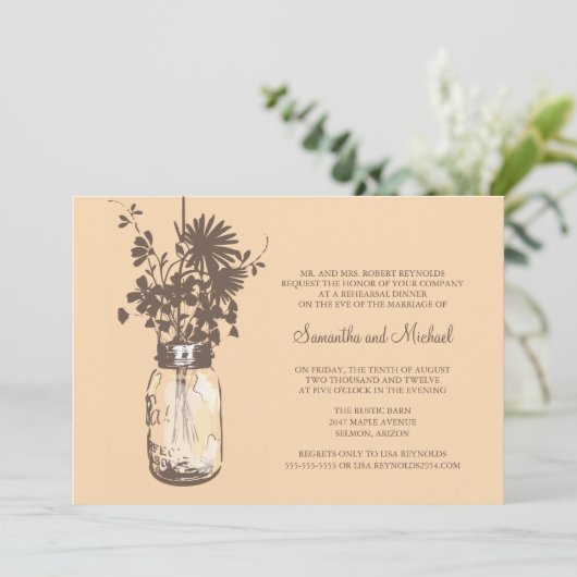 Repetitie Diner - Wild Flowers & Mason Jar Kaart (Staand voorkant)