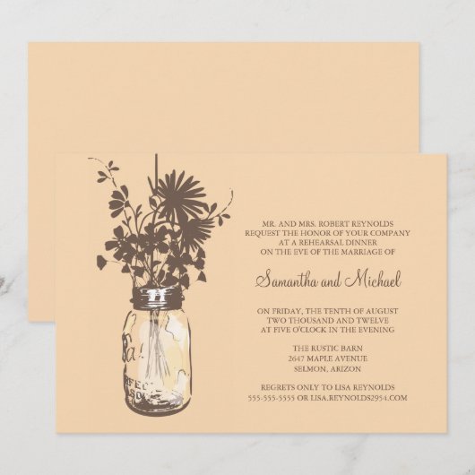 Repetitie Diner - Wild Flowers & Mason Jar Kaart (Voorkant / Achterkant)