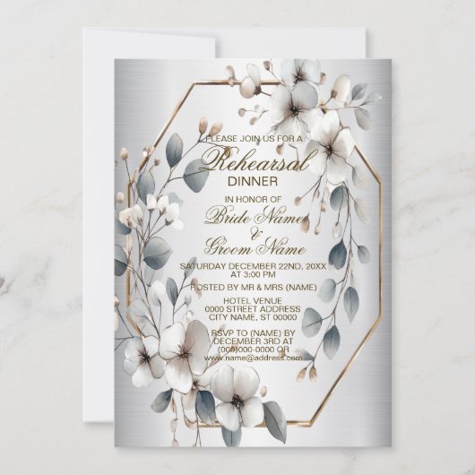 Repetitie Diner Witte Bloemen Gouden Lijst Zilver Kaart (Voorkant)