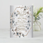 Repetitie Diner Witte Bloemen Gouden Lijst Zilver Kaart (Staand voorkant)