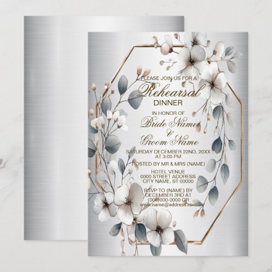 Repetitie Diner Witte Bloemen Gouden Lijst Zilver Kaart (Voorkant / Achterkant)