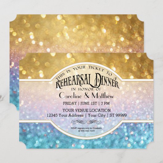 Repetitie Dinne Bokeh Film Ticket Stijl Goud Blauw Kaart (Voorkant / Achterkant)