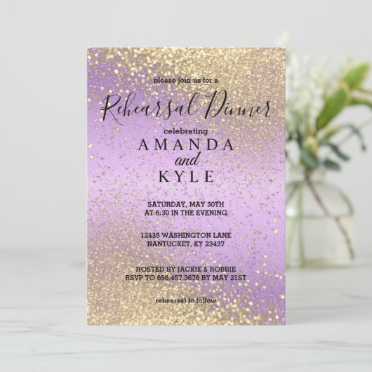 repetitie met Paars en goudglitter Kaart (Staand voorkant)