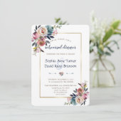 repetitiediner | Gouden Dusty Blauw Roze Bloemen Kaart (Staand voorkant)