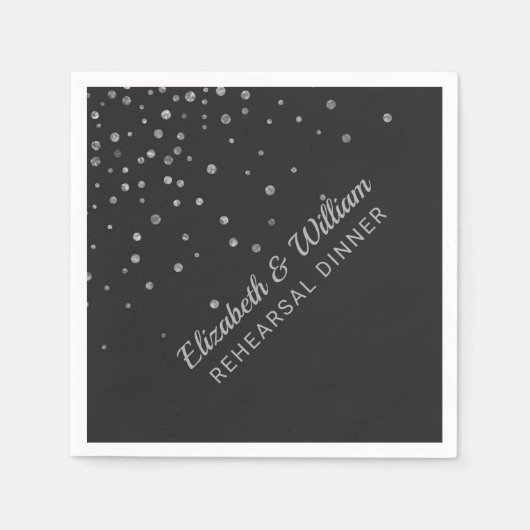 repetitiediner | Zwart Zilveren Confetti bruiloft Servetten (Voorkant)