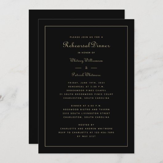 repetitief diner bruiloft Elegant Black & Gold Kaart (Voorkant / Achterkant)