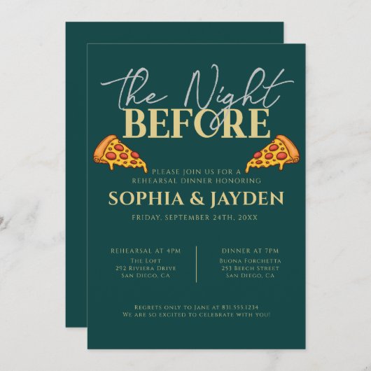 repetitief diner Emerald Green Gold PIZZA Modern Kaart (Voorkant / Achterkant)