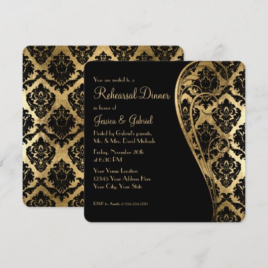 repetitief diner, Gold Leaf Kijk Damask Scroll Kaart (Voorkant / Achterkant)