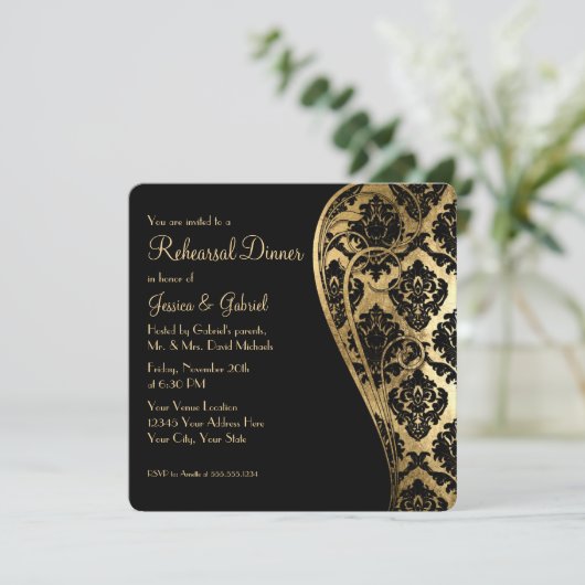 repetitief diner, Gold Leaf Kijk Damask Scroll Kaart (Staand voorkant)