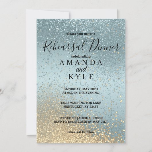 repetitief diner in blauw en goudglitter kaart (Voorkant)